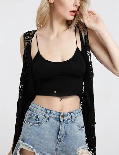 Image of Women's Floral Crochet Vest Hollow Out Open Front Vintage Boho Lace Button Sleeveless Crochet Cardigan