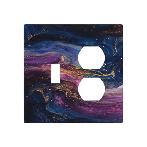 Decorative Outlet Covers Abstract Purple Blue Gold Marble Texture 2 Gang Wall Plate Cover Single Toggle Duplex Combo Two Switch Light Switch Cover Plate GFCI Faceplate for Home Decor