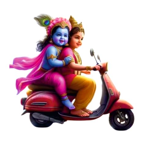 Image of Akki World Shree Krishna With Radha Scooter Rider God Wall Sticker For Pooja Room, Living Room, Bedroom (Size -41Cm X 41Cm)