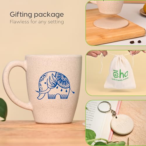 Image of Eha Earth Friendly Christmas Coffee Mug Gift for Friends | 300 ml | Elephant Printed Mug, Coaster, Key Chain | Made with Rice Husk | Secret Santa Gifts | Gifts for Women| 1 Unit | Sand Castle