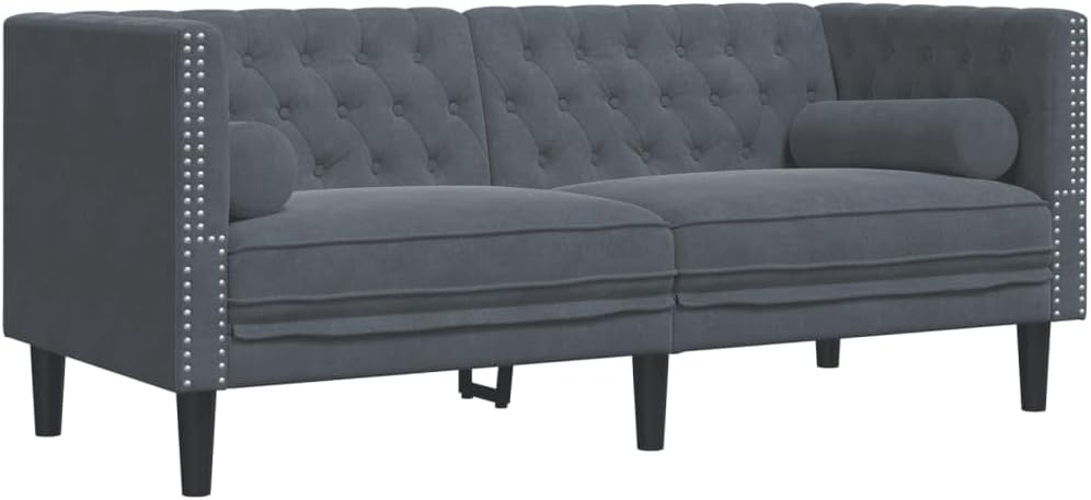 Chesterfield Sofa Dark Grey Velvet Living Room Furniture