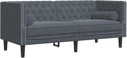 vidaXL Chesterfield Sofá biplazasofá de 2 plazas, terciopelo gris oscuro, respaldo y reposabrazos con botones, 68.5 pulgadas de ancho x 29.3
