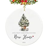 Our First Christmas in Our New Home Ornament 2025,Housewarming Gifts for New House, Ceramic Keepsake New Home Christmas Ornaments with Ribbon and Box