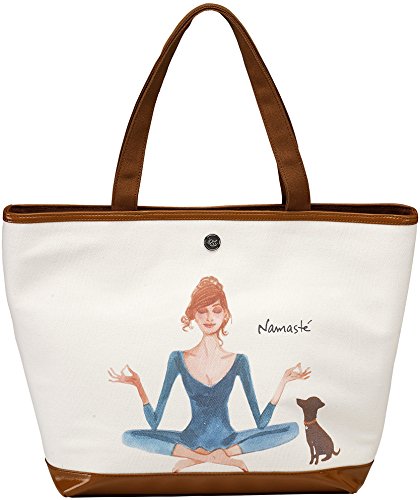 Image of Pavilion-16 inch Brown and Cream Yoga Large Canvas Tote Bag