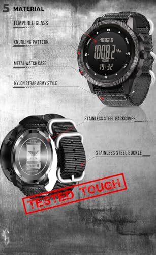 Image of NORTH EDGE Tactical Military Outdoor Sport Watch Apache 46 - Rugged Digital Adventure Watch with Altimeter, Barometer, Compass, Pedometer, Nylon Strap & 50M Waterproof