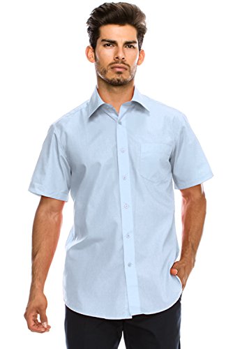 JC DISTRO Men's Regular-Fit Solid Color Short Sleeve Dress Shirt, LIGHTBLUE Shirts (XL)