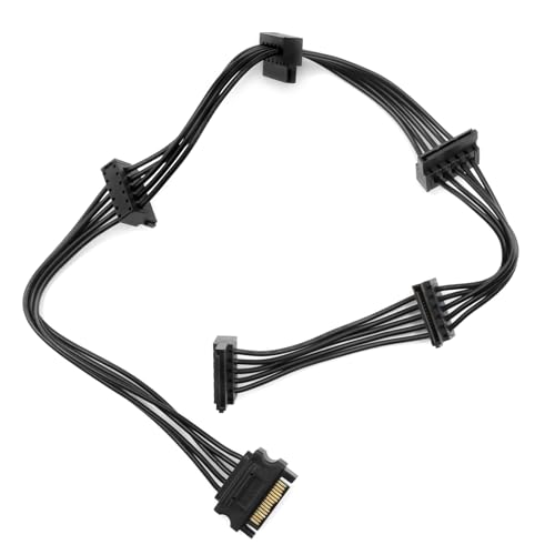 15 Pin SATA Cables Power Splitter Male 1 to Female 5 Adapter Cable Hard Drive SATA Power Serial Port Extension Cord for HDD SSD Optical Drives 19.7 inch Black