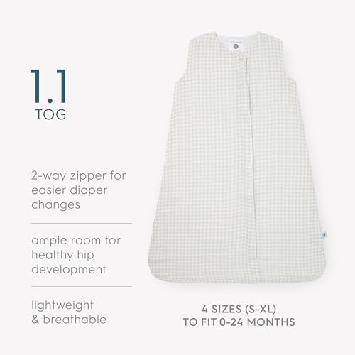 Image of Little Unicorn 12-18 Month Premium Muslin Sleep Sack 1.1 TOG | Soft & Breathable Muslin Cotton for safer sleep | 2 way zipper (Tan Gingham)