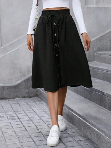 Women's Elegant Casual A-Line High Waist Skirt Loose Fit Long Skirts4