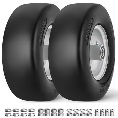 RONPOW 13x5.00-6 Flat Free Lawn Mower Tire and Wheel 13x5x6 Solid Front Tires for Zero Turn Mower 500Lbs Load 3/4 5/8 and 1/2 Bearings 4.33-6.73 Hub for Residential Commercial 2Pack Gray