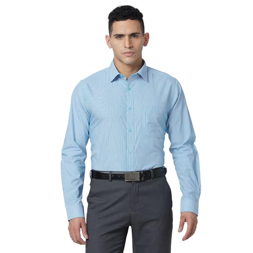 Image of Raymond Men's Slim Fit Pure Cotton Structure Pattern Semi Cutaway Collar Full Sleeve Formal Shirt
