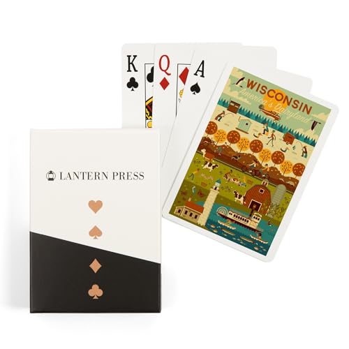 Lantern Press Wisconsin, Geométrico, 52 naipes tamaño póker