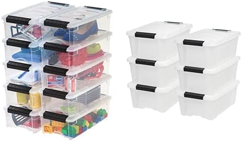 IRIS USA, Inc. TB-35 5 Quart Stack & Pull Box, Clear TB-42 12 Quart Stack & Pull Box, Multi-Purpose Storage Bin, 6 Pack, Pearl