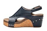 Corkys Footwear Womens Carley Wedges, Featuring Corkys EVA Foam Cushioned Insoles, A 2.5 Inch Heel, Lightweight For All Day Wear, And Hook And Loop Closure - Navy, Size 8