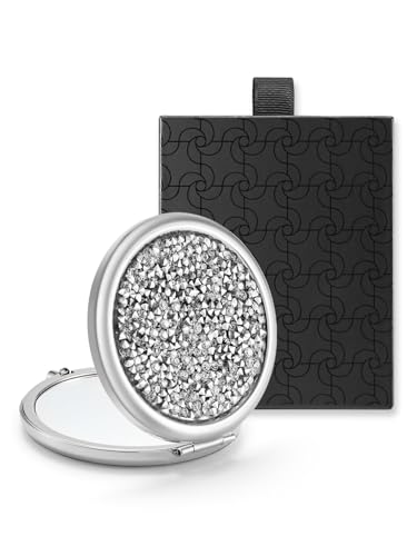 OMIRO 1X/10X Magnifying Compact Mirror,Gift for Women Small Unique Get Well Soon Gift for Her Girlfriend Wife Mom Best Friend Sister Coworker (Silver, Mixed Diamon)