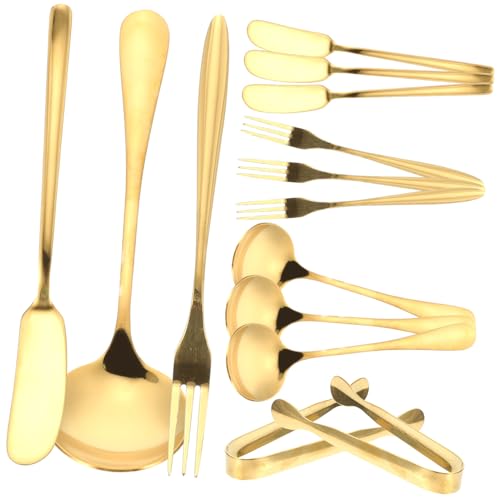 Ipetboom Utensilios de Acero Inoxidable para Queso Incluye para Untar Tenedor para Queso Cucharas de Café y Mini Pinzas para Postres para Cocina y Restaurante