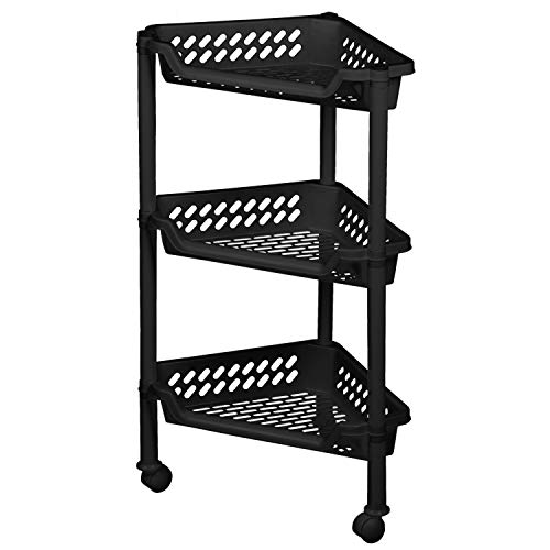 Plast Team Badrollwagen mit 3 Etagen Eckregal Rollwagen Aufbewahrungsregal Badezimmerregal Küchenregal Schwarz Cover