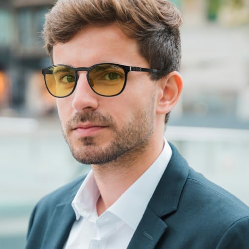 Image of ANYLUV Blue Light Glasses Men, Vintage Round Carbon Fiber Eyewear, Lightweight Mens Computer Gaming Glasses, Anti Eyestrain