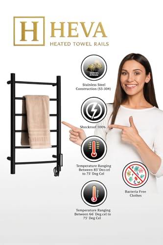 Image of HIVA Heated Towel Rail | 800x500 mm | 7 Heating Bars | Stainless Steel Wall-Mounted Electric Warmer | Fast Heating, Rust-Resistant | for Bathroom & Home | 3-Year Warranty