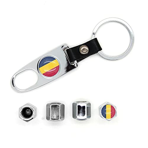 Lot de 4 bouchons de valves avec logo et porte clé Tchad Chromé