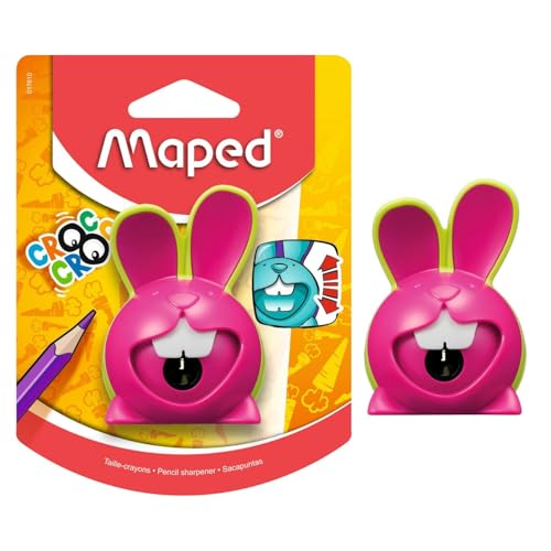 Image of Maped Croc Croc 1 Hole Pencil Sharpener for Kids|Smooth Sharpening|Mess-Free|Comfortable Grip for Easy Holding|Fancy Rabbit Style|Canister Stores the Dust|Long Lasting|Ideal for Daily Use|Pack of 1
