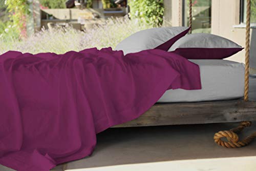 Italian Bed Linen Natural Colour Bed Sheet Set, Plum/Light Gray, Small double, Plum/Light Grey - Image 3