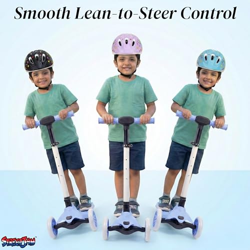 Image of STREETJAM Komiks Kids Kick Scooter for 3-12 Years, Tilt & Turn Safety Lock (1st Time in India), BIS Approved, Lean-to-Steer, Wide Deck, Adjustable Height, Up to 35 kg Load (Neon Blue with Grey)