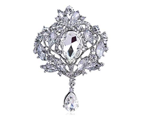 COLORFUL BLING Wedding Bridal Big Crystal Rhinestone Bouquet Brooch Pin for Women-Silver