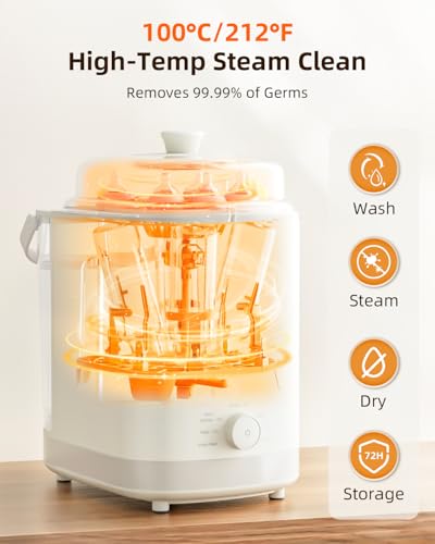 Image of KISSBOBO Baby Bottle Washer, Sterilizer and Dryer 28 Nozzles with 360 Omni-Directional Spray, 72-Hour Clean Storage, Dual-Layer Adjustable Rack for Multiple Bottle Sizes with 60Pcs Detergent Tablets