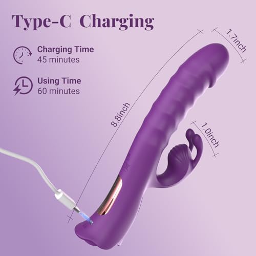 Image of Thrusting Vibrator Dildos with App Control & Type-C Fast Charging, 9 Vibration 9 Thrust Modes Rabbit Vibrators, Silicone G-Spot Clitoral Stimulator Adult Sex Toys for Women & Couples with Rose Base