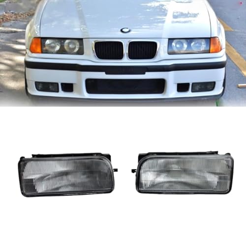 Pair of Bumper Fog Lights Replacement for 1992-1999 BMW E36 3 Series & M3 | Direct Fit Aftermarket Front Fog Lamp Assembly (Clear Lens)