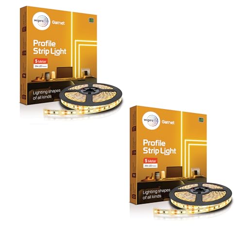 Image of wipro Garnet 80W LED 5m Profile Strip Light | 12mm Thickness | Warm White(2700K) | 264 LEDs /m, 3M Tape for Easy Installation | False Ceiling, Wall & Cabinet Decor | Driver Required Separately | Pk 2