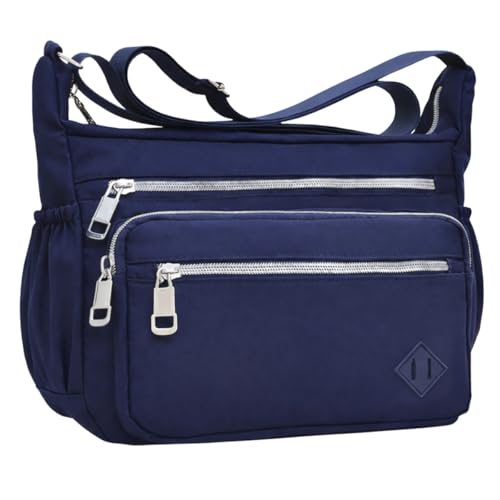 Bolsa Feminina Pequena Transversal em Nylon Crossbody Bolsa de Ombro com Alça à prova d'água, Bolsa de ombro leve Multi Bolsos Tiracolo (Azul)