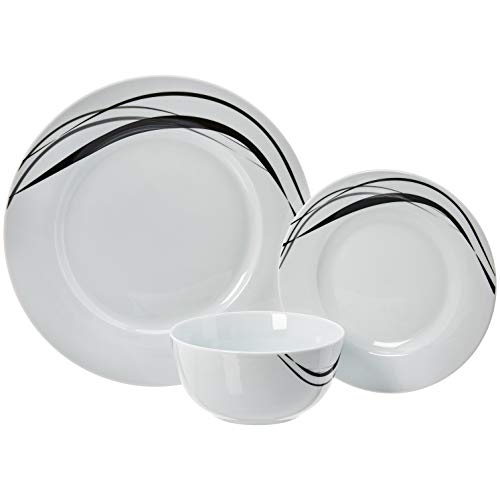 AmazonBasics 18-Piece Kitchen Dinnerware Set, Plates, Dishes, Bowls, Service for 6, Half Moon