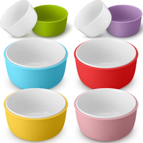 Image of Nuogo 6 Sets Kids Porcelain Bowls with Silicone Sleeve, 4.3 Inch Toddler Bowls for Cereal, Soup, Snacks, and Ice Cream - Microwave and Dishwasher Safe, Non-Slip