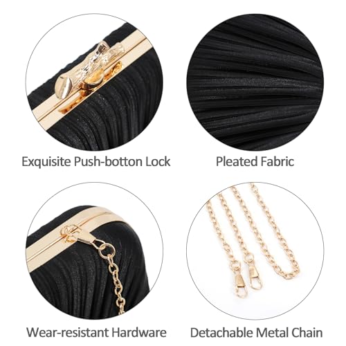 Image of Gold Clutch Purses for Women, Branch Clasp Pleated Evening Bag, Wedding Handbag for Prom, Cocktail & Formal Events