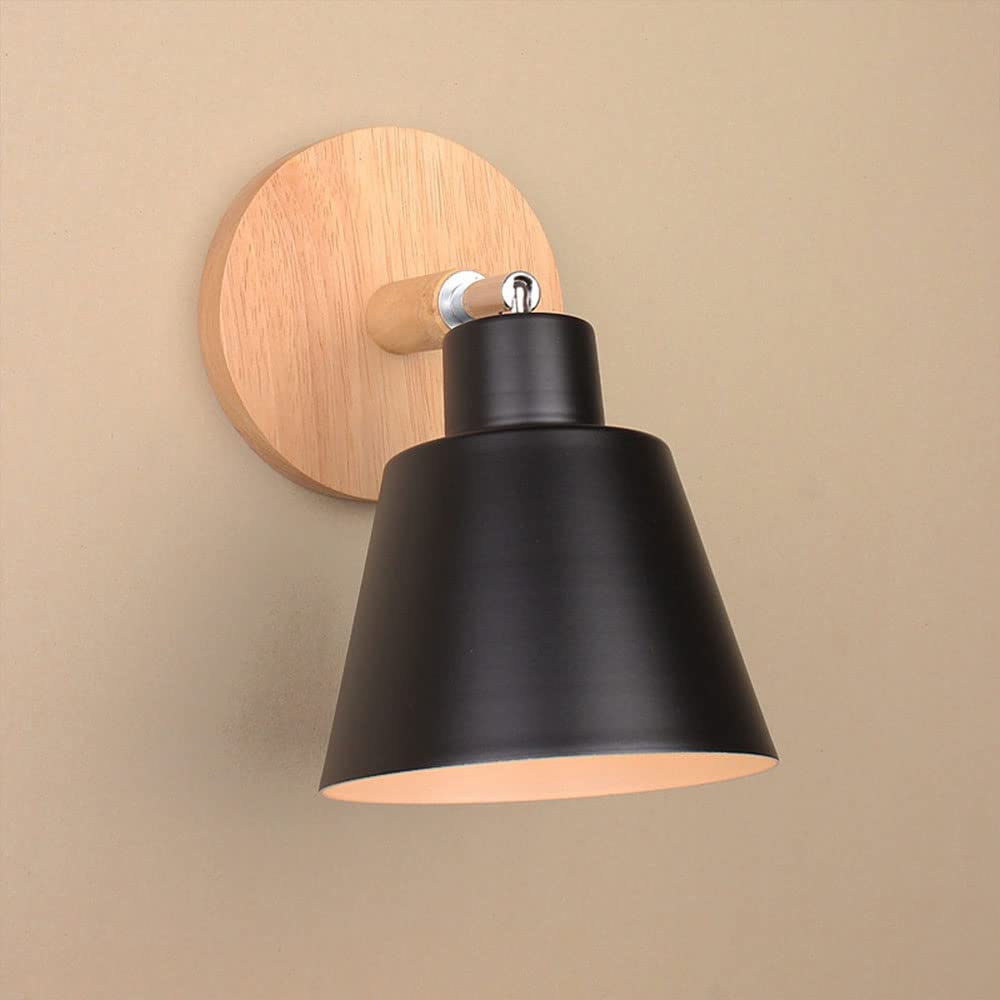 Lanterne murale interieure nordique applique une tete en bois et metal abat-jour salon chambre