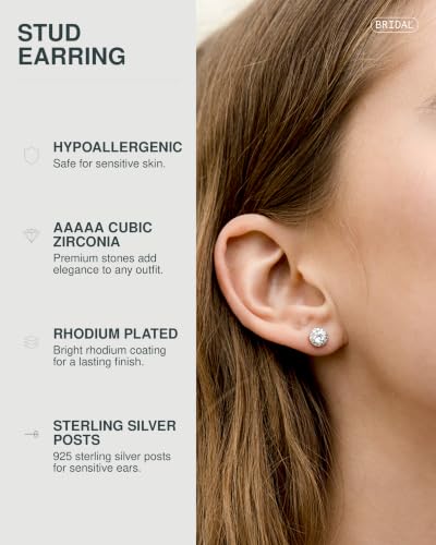 Image of PAVOI 14K Gold Plated 925 Sterling Silver Post Brilliant Round Faux Diamond Halo Earrings - Premium Cubic Zirconia