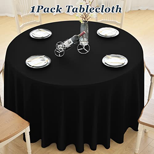 Leqee Round Tablecloth,120Inch Stain And Wrinkle Resistant Polyester Table Cloth,Decorative Fabric Table Cover For Kitchen,Dinning,Party,Wedding Round(Black) #TOP4