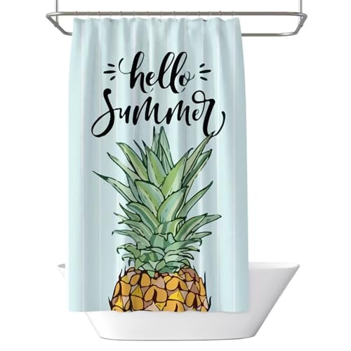 Duschvorhang 200x200 cm, Duschvorhang Hellblau Anti-Schimmel Wasserdicht Shower Curtains mit Gewicht, Duschvorhänge Ananas Waschbar Polyester Stoff Bad Vorhäng mit Duschvorhangringe (LB1270)