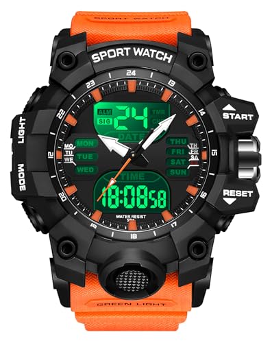 findtime Men's Large Face Digital Watch, 5ATM Waterproof, Shockproof, LED Backlight