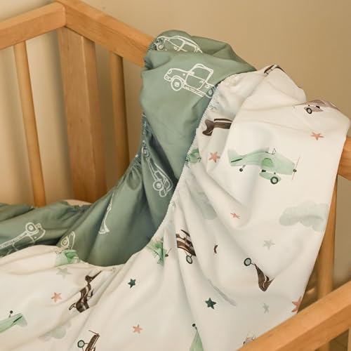 Image of Gllquen Baby Bassinet Sheets 2-Pack for Baby Girl Boy Green Car