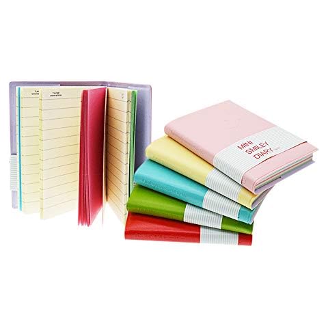 Mini Smiley Notebook, Candy Color Smile-Design Diary/Journal with Rubber Band, One of The Most Fashionable Memo Pads with Imitation-Leather Cover (Random Color, 6PCS) Cover