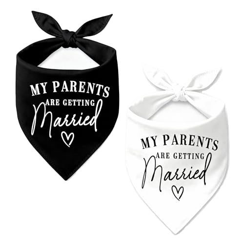 2 Pack My Parents are Getting Married Engagement Gift Wedding Photo Prop Engagement Dog Bandana Pet Scarf Dog Engagement Announcement Pet Accessories (Black/White)
