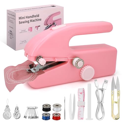 Ykall Máquina de Coser Mini Portátil Eléctrica, 2 Velocidades y Costura Rápida, Compacta, Ligera y Fácil de Usar, Ideal para Ropa, Telas y Viajes – Rosa