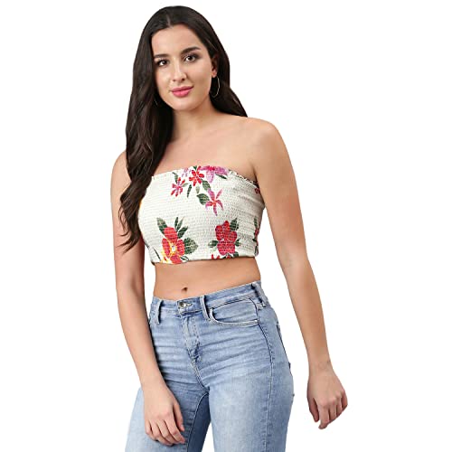 Image of DEEBACO Women's Regular Fit Cotton Pintuck Round Neck Solid Crop Top for Women Stylish Sleeveless One Piece Casual Girl Tops (White, Pink, Mustard)