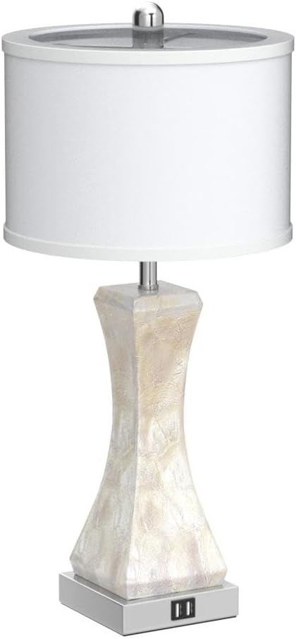 TOBUSA Set of 2 Touch Control Table Lamp, 23-inch Tall 3-Way Dimmable Bedside Nightstand Lamps with Dual USB Ports for Bedroom Living Room, Capiz Shell Coastal Lamp, Warm White LED Bulb Included
