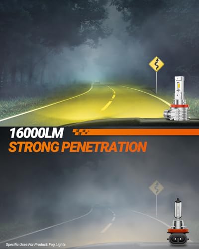 Image of SEALIGHT H8 /H11 LED Fog Light Bulbs Yellow, 16000LM Super Bright H11 LED Fog Lights Amber Yellow H8 /H16, 1000% Brighter High Penetration, Plug & Play, Pack of 2