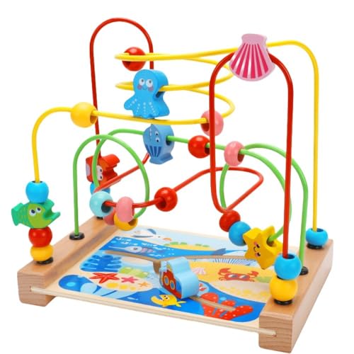 Brfveob ビーズ迷路おもちゃ 知育玩具 ループビーズコースター ビーズ木製 子供 赤ちゃん 木製玩具 1歳 ギフト 誕生日プレゼント 自宅 クリスマス 子供 フルーツ 動物ビーズ 多機能 教育 積み木 おもちゃ ビーズ 男の子 女の子 赤ちゃん 早期