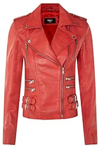 Veste Motard Rouge Rétro 100% Cuir Dames M